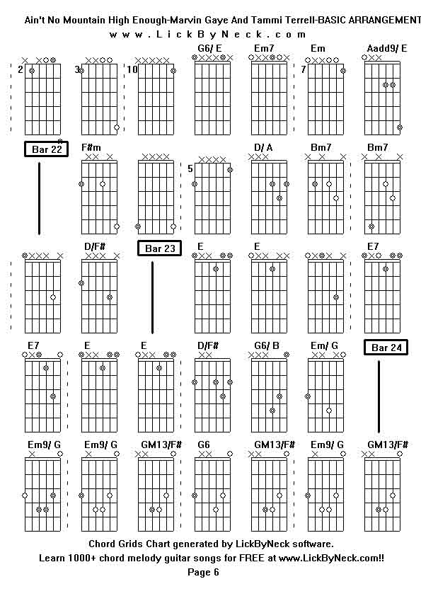 Chord Grids Chart of chord melody fingerstyle guitar song-Ain't No Mountain High Enough-Marvin Gaye And Tammi Terrell-BASIC ARRANGEMENT,generated by LickByNeck software.